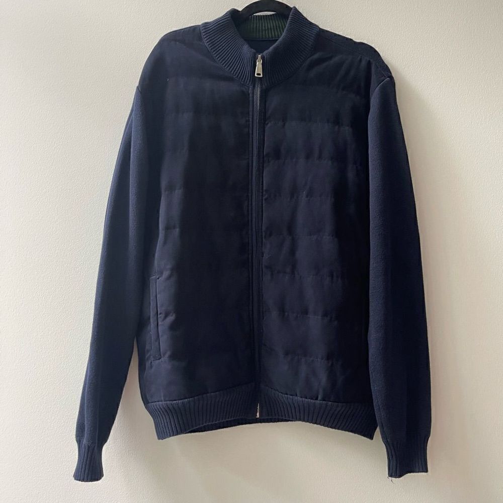 Adolfo
Dominguez Cotton Blend Zip Front Navy Blue Jacket - Large - Like New